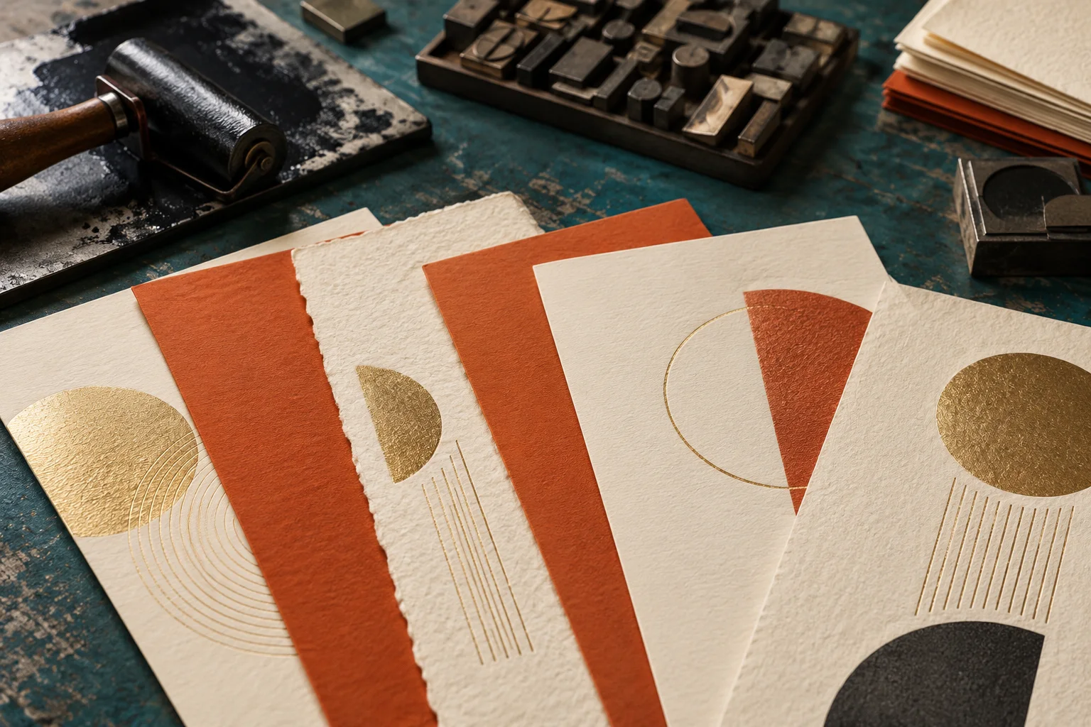 Illustratieve papierstalen en geometrische foliedetails, geen klantenwerk of portfolio van Graphic Print